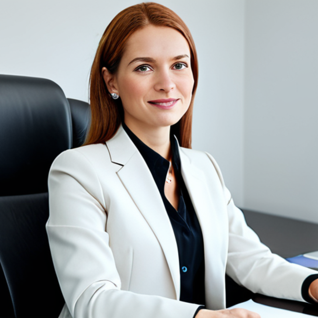 **
"A professional businesswoman in a modest business suit, sitting at a desk in a modern office, fully clothed, appropriate attire, safe for work, perfect anatomy, natural proportions, professional photography, high quality, bright lighting, focus on the subject, clear details, family-friendly."
**