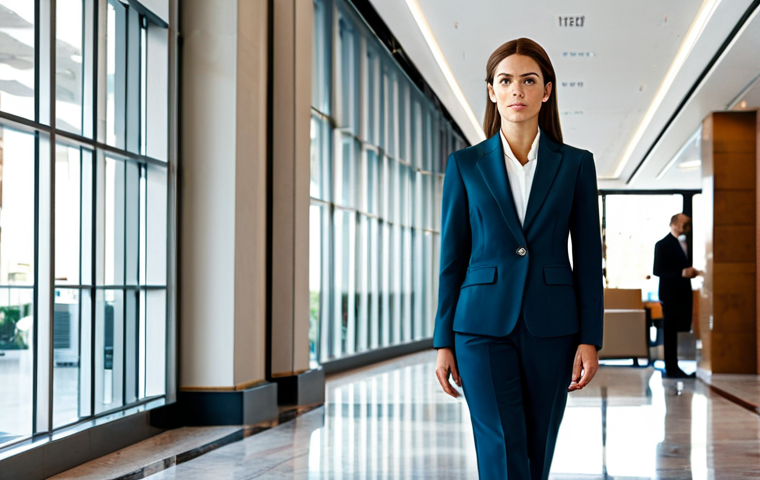 **
"A confident businesswoman in a tailored business suit, standing in a bustling Madrid office building lobby, fully clothed, appropriate attire, safe for work, perfect anatomy, natural proportions, professional photograph, modern style, high quality, modest."
**