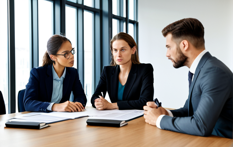 International Contract Negotiation**
"A diverse group of professionals around a polished conference table, reviewing a contract in English. One woman points to a specific clause with confidence. Modern office environment, natural lighting, professional dress, serious but collaborative atmosphere. Emphasis on clear document readability and engaged participants. Safe for work, appropriate content, fully clothed, professional, perfect anatomy, natural proportions, high quality."
**