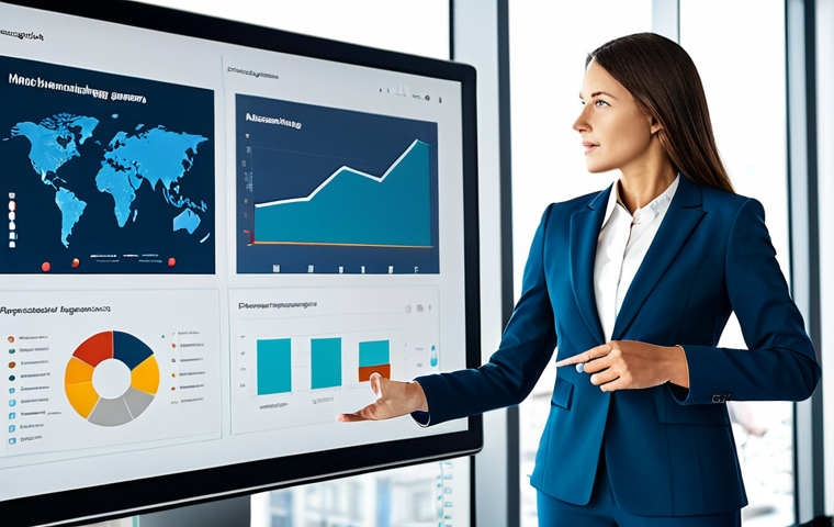 무역영어 자격증 취득 후 성공 사례 - International Marketing Professional**
"A professional marketing manager in a modern, bright office...