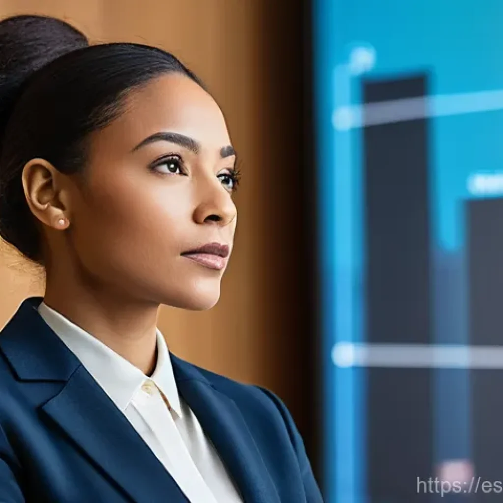 무역영어 학습에서 실수를 극복하는 방법 - **Prompt:** A confident female professional, dressed in a sharp business suit, stands at a modern po...