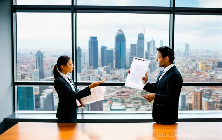 무역영어 시험과 무역 실무의 차이 - **Prompt:** A diverse group of four business professionals in modern business attire (blazers, dress...