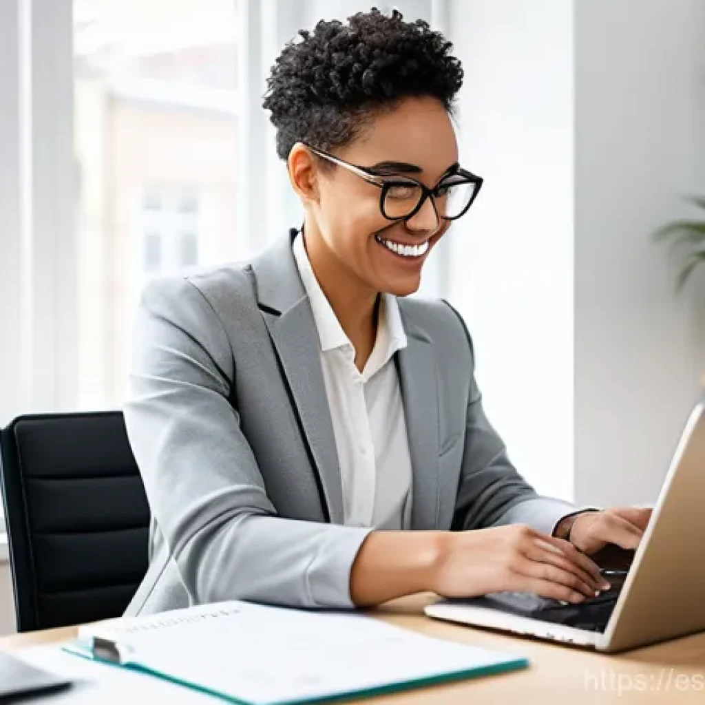 무역영어 학습 자료를 조직화하는 법 - A focused young professional, of diverse ethnicity, is sitting at a sleek, minimalist desk in a brig...