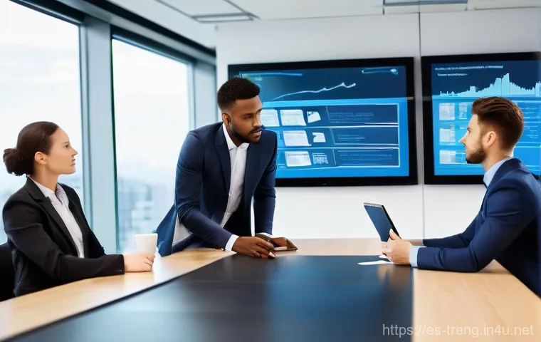 무역영어 시험 대비를 위한 문제 분석 사례 - **Prompt: Strategic Business Analysis Session**
"A diverse team of four young professionals (two...