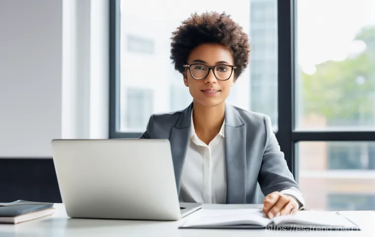 무역영어 시험에서 실패를 줄이는 방법 - **Prompt:** A diverse young professional, dressed in smart business attire, sits at a clean, minimal...