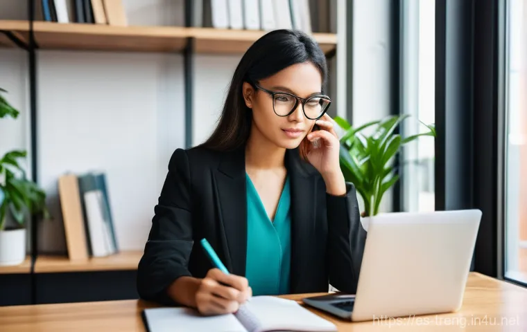 무역영어 시험에서 실패를 줄이는 방법 - **Prompt:** A diverse young professional, dressed in smart business attire, sits at a clean, minimal...