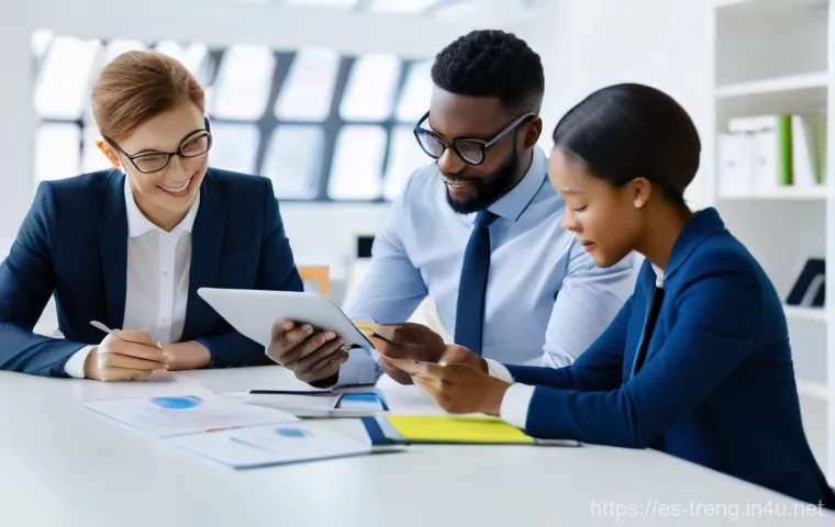 무역영어 실기시험 준비에서 자주 하는 실수 - A diverse team of professionals, including men and women of various ethnicities, in a brightly lit, ...