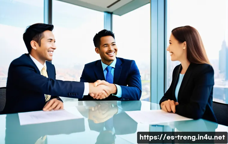 무역영어 자격증과 연계된 산업 - **Global Business Negotiation:**
A vibrant, high-definition, realistic photograph of a diverse g...