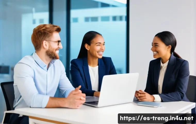 무역영어와 관련된 최신 트렌드 - **Prompt:** A diverse group of four business professionals (two men, two women, various ethnicities ...