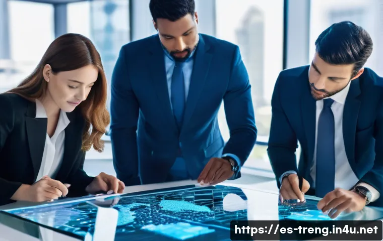 무역영어 실기 시험 케이스 분석 - **Prompt:** A diverse group of four business professionals (two men, two women, all appearing 30-50 ...