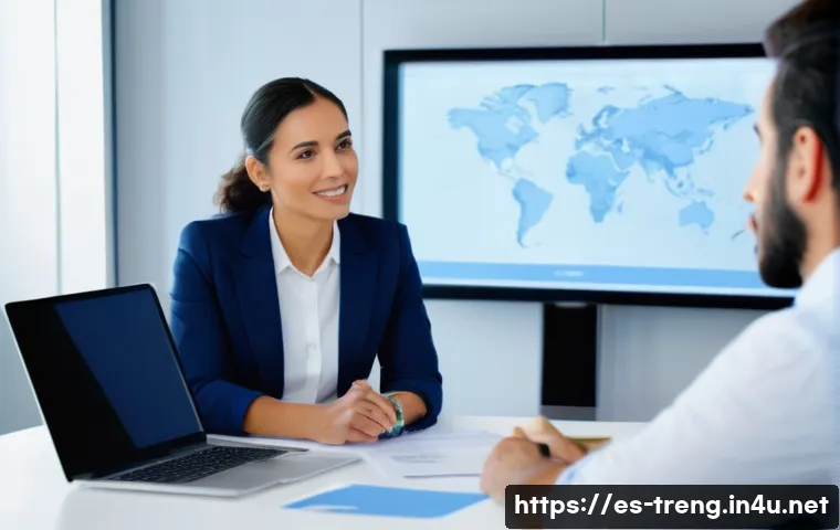 무역영어 자격증과 무역 관련 법률 학습 - A modern business meeting scene in a bright, professional office setting with diverse Spanish-speaki...