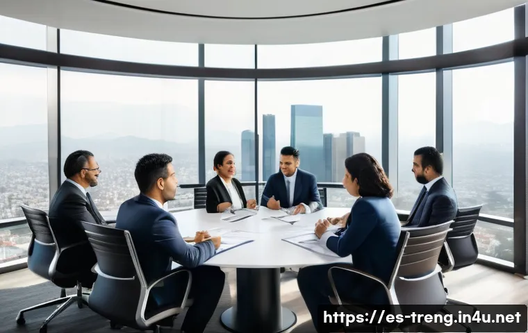 무역영어 필기와 실기 차별화 학습법 - A professional international trade negotiation scene set in a modern conference room in Mexico City,...