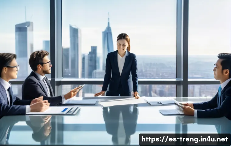 무역영어를 활용한 다양한 성공 사례 - A diverse group of international business professionals in a modern conference room, engaged in a li...
