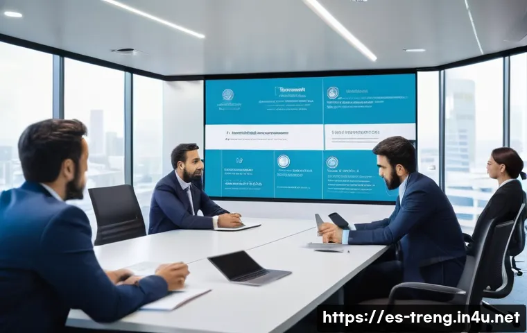 무역영어 실무 사례 - A modern international business meeting scene featuring diverse professionals from Spain and Latin A...