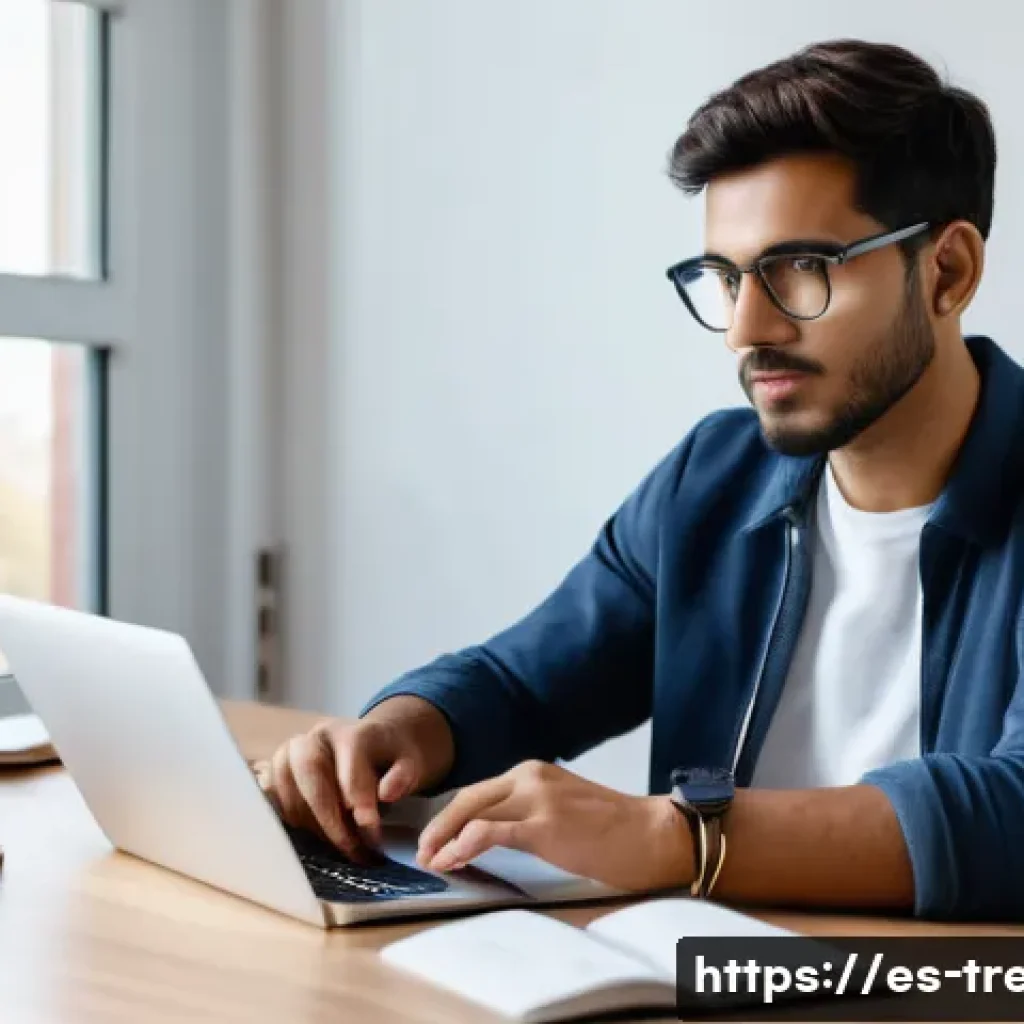 무역영어 필기시험 대비 주요 자료의 활용 분석 - A focused Spanish-speaking adult student sitting at a modern study desk in a cozy home office, surro...