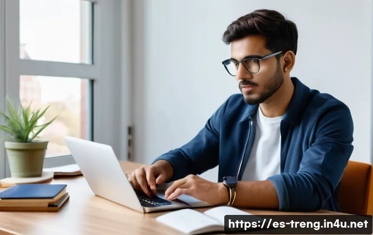 무역영어 필기시험 대비 주요 자료의 활용 분석 - A focused Spanish-speaking adult student sitting at a modern study desk in a cozy home office, surro...