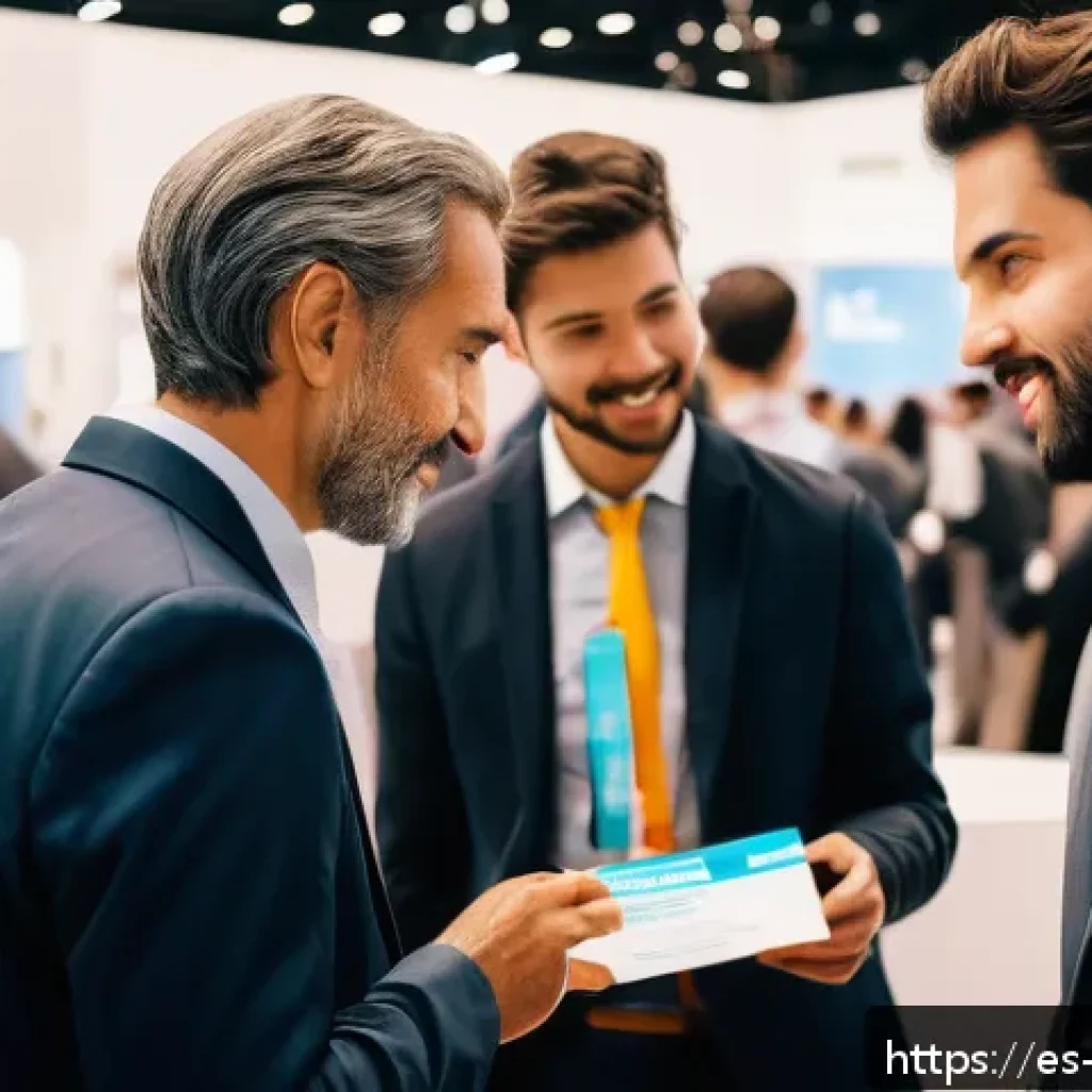 무역영어 관련 취업 박람회 정보 - A professional networking event in Madrid focused on international trade, showing diverse business p...