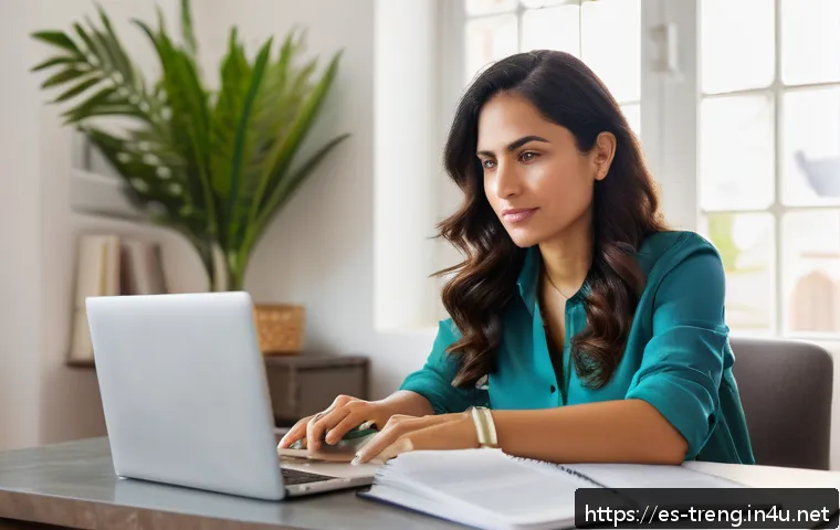 무역영어 자격증과 관련된 온라인 강좌 추천 - A professional Hispanic woman in her early 30s studying English business courses on a laptop at home...