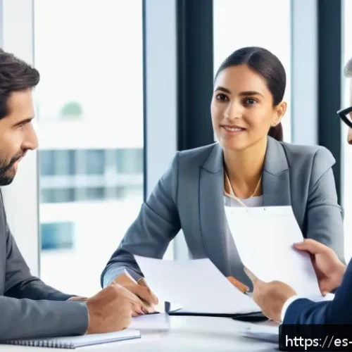 무역영어 필기시험과 실기시험의 학습 균형 - A professional business meeting scene set in a modern office with diverse international participants...