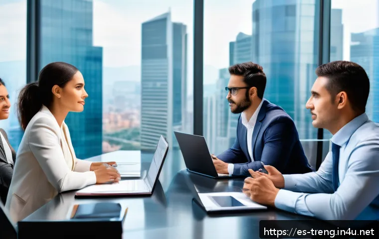 무역영어 자격증 취득 후 업무 적용 사례 - A professional international business meeting scene featuring a diverse group of Hispanic and Latin ...